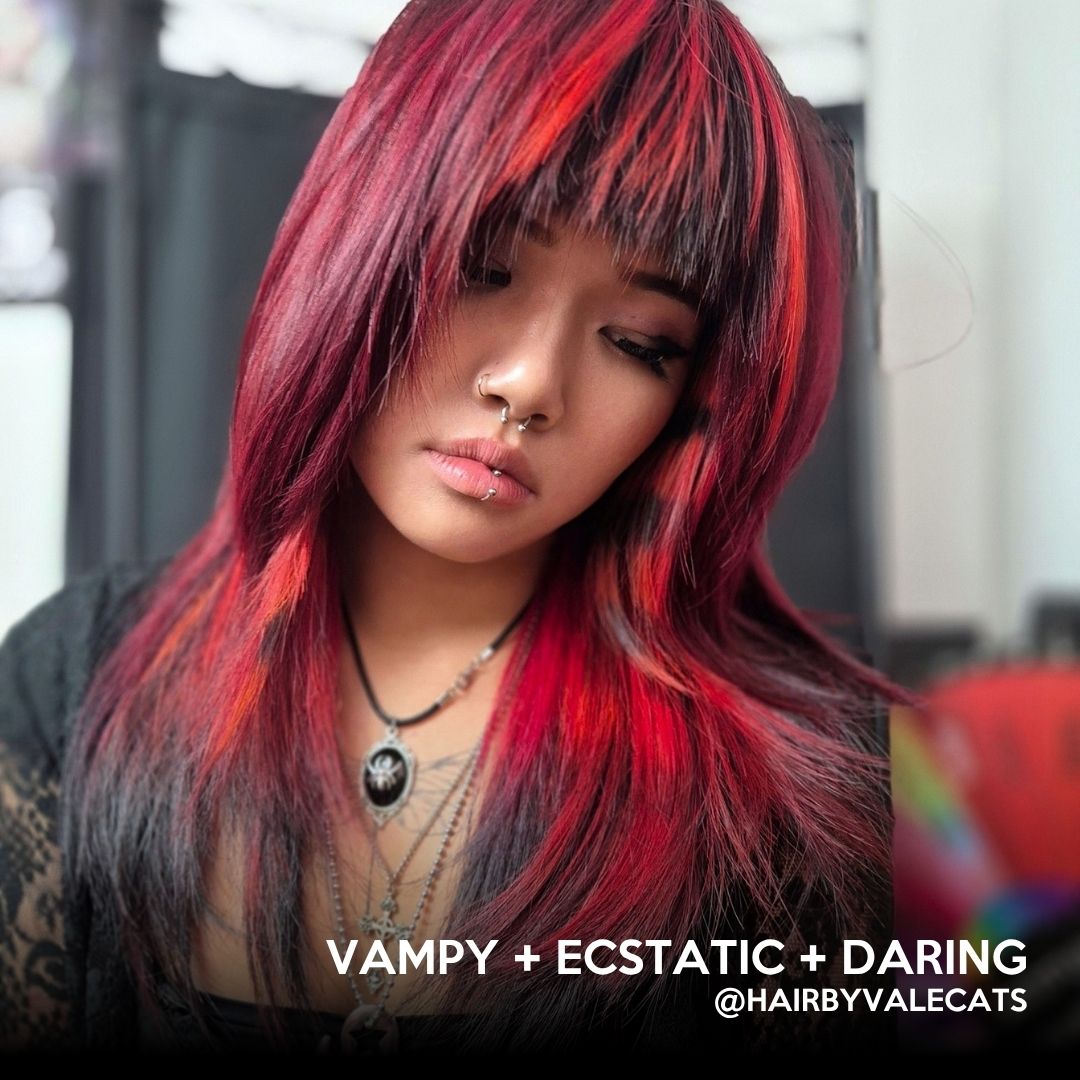 red orange black raccoontail 2000s halloween grunge hair colour inspiration