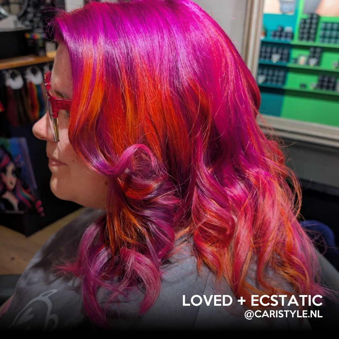 Pink and Orange hair dye  inspiration salon amsterdam professional